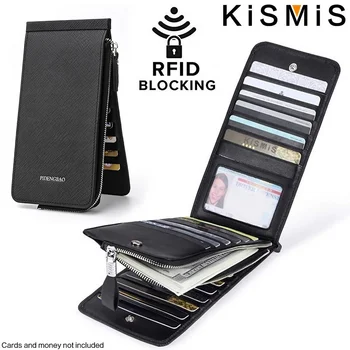 KISMIS RFID Блокирующий двустворчатый кошелек - чехол для нескольких карт с карманом на молнии, держателем удостоверения личности, органайзером для кредитных карт