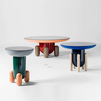Nordic Luxury Space Журнальные столики Итальянский дизайн Стеклянный стальной угловой стол Мебель для гостиной Домашний досуг Круглый приставной столик WY