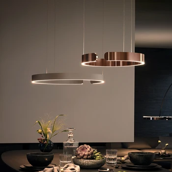 Nordic Ring Светодиодные подвесные светильники с регулируемой яркостью для гостиной, столовой, кухни, люстры, черного золота, домашнего декора, подвесного светильника