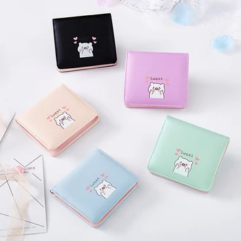  милый мультяшный свинья принт короткий кошелек для женщин кожаная сумка для кредитных карт корейская версия кошелек для девочек студенты маленькие квадратные кошельки