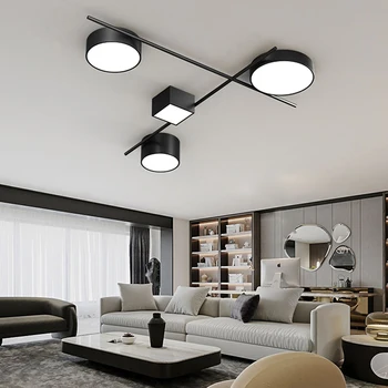  Скрещенная светодиодная потолочная люстра для гостиной Современный круглый квадратный подвесной светильник Черная белая лампа Домашний декоративный блеск 2023