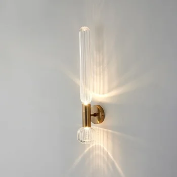 Современный стеклянный настенный светильник для гостиной Спальня Ресторан Светильник Поверхностный монтаж 2 светодиодные лампы Золото Металлическое бра Лофт Украшение