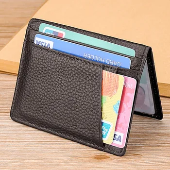 Тонкий мини-кошелек Короткий кожаный ID-держатель кредитных карт Обложка для водительских прав Мужской и женский бизнес-кошелек Кошелек из двух сложенных