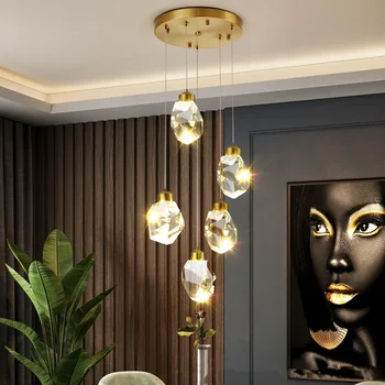 Хрустальная люстра Современная лестничная лампа Алмазный дизайн Лампа для гостиной Спальня Ресторан Бар Отдел продаж лофт Люстра