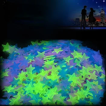 100 шт. Светящиеся 3D звезды светящиеся в темноте наклейки на стену для детей детские комнаты спальня потолок домашний декор флуоресцентные звездные наклейки