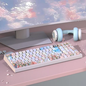 134 клавиши Double Shot PBT Колпачки для клавиш Изысканный цветной розовый механический колпачок для клавиатуры Набор колпачков для клавиш DyeSub с боковой подсветкой для работы