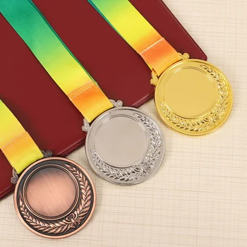 2 дюйма Золотая серебряная бронзовая наградная медаль с шейной лентой Медаль победителя раунда для детской школьной спортивной встречи