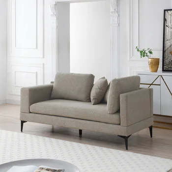 2-местный диван для гостиной, тканевый диван со съемными диванными подушками и двусторонними подлокотниками, устойчивые металлические ножки, фактурный песок
