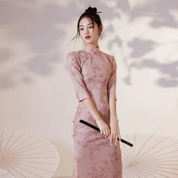 20 цветов Cheongsam Qipao Китайское платье Современный розовый Улучшенный Cheongsam Ретро Вечернее Платье высокого класса Элегантное цветочное женское платье