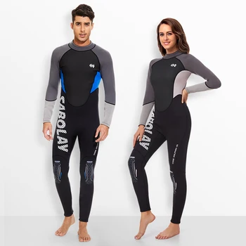 2023 Модный неопреновый водолазный костюм 3 мм для мужчин и женщин Цельный утолщенный теплый костюм для плавания с длинным рукавом для снорклинга и серфинга