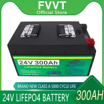 24 В 300 Ач 200 Ач LiFePo4 Батарея Встроенный BMS Литий-железо-фосфатный элемент 5000 циклов для автофургонов Гольф-кар Солнечная с зарядным устройством