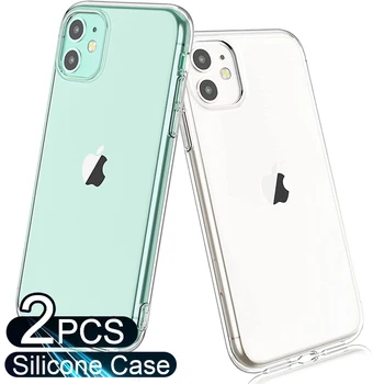 2PCS Прозрачный силиконовый мягкий чехол для iPhone 15 14 13 12 11 Pro XS Max X XR SE 2022 2020 7 8 Plus Ультратонкая задняя крышка Shell Coque