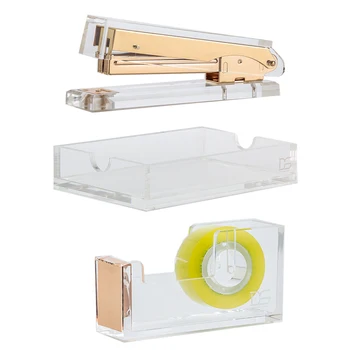 3 шт./комплектПрозрачный блокнот для заметок + диспенсер для акриловой ленты с прозрачным золотым оттенком + настольный комплект акрилового степлера