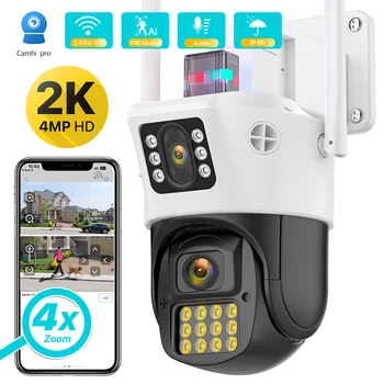 4МП HD WIFI IP-камера Наружные PTZ-камеры с двойным экраном Двойной объектив AI Автоматическое слежение за человеком Безопасность CCTV Видеонаблюдение Camhipro