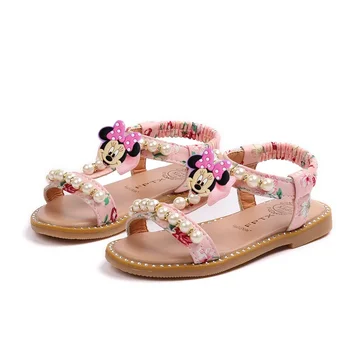 Disney Микки Маус Минни 2022 лето новые детские сандалии для девочек с открытым носком жемчужные туфли принцессы детские тапочки