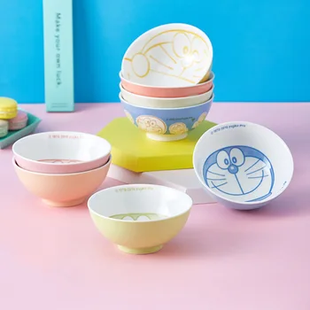 Doraemon миска для девочек и мальчиков с крышкой, набор бытовой керамической посуды, миска для лапши быстрого приготовления, миска для еды, подарок, симпатичная керамическая миска