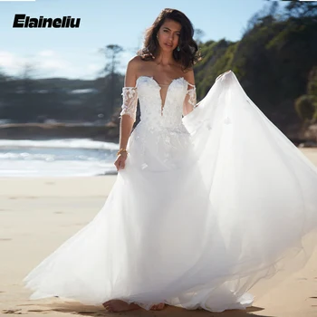 ELAINELIU Fancy V-образный вырез Свадебное платье для женщин Аппликации с вырезом на заказ Формальное свадебное платье Plus Size