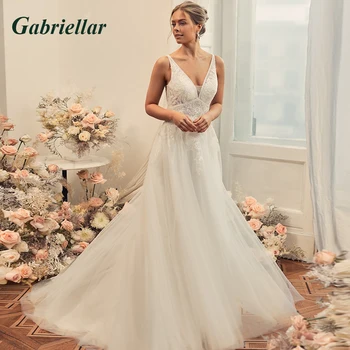 Gabriellar Классическое свадебное платье для невест Бусины без рукавов Аппликации V-образный вырез Спинка А-силуэт Vestido De Noiva Custom Made