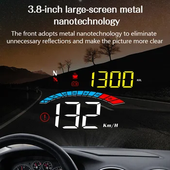 GPS Автомобильный проекционный дисплей HUD Проектор лобового стекла с часами скорости Предупреждение о превышении скорости Измерение пробега Температура воды