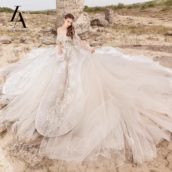 LelaAcra Chic Аппликации Свадебные платья для женщин 2023 Королевский поезд Платья принцессы невесты с открытой спиной JK24 Большие размеры Vestido de Noiva