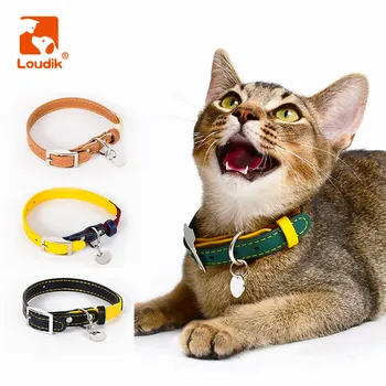 Loudik Safety Cat Collar с регулируемой биркой Пользовательский персонализированный лазерный идентификатор Именная табличка Роскошные кожаные ожерелья ручной работы Маленькие ожерелья для домашних животных
