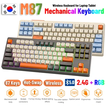 M87 Клавиатура с возможностью горячей замены 87-клавишная беспроводная клавиатура 2.4G + BT5.0 + RGB Игровая клавиатура с возможностью горячей замены Геймерская клавиатура Type-C с подсветкой