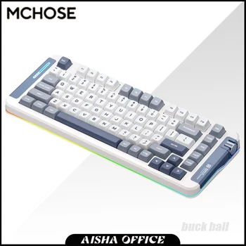 MCHOSEN X75 Механическая клавиатура Многофункциональная ручка Трехрежимная игровая клавиатура Прокладка Горячая замена RGB Световая панель ПК Геймер Офис Mac