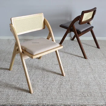 Nordic простой обеденный стул из массива дерева из ротанга для столовой мебели современный минималистичный спинка для отдыха складной кухонный стул