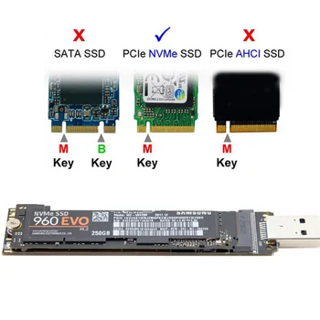NVME USB-адаптер M.2 NVME SSD на USB 3.1 Адаптер 10 Гбит/с USB3.1 Gen 2 для M2 NVMe 2230 2242 2260 2280 SSD