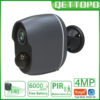 Qettopo 4MP WIFI Камера PIR Обнаружение движения Встроенный аккумулятор Домашняя охрана Камера наблюдения ИК-камера ночного видения Tuya Smart