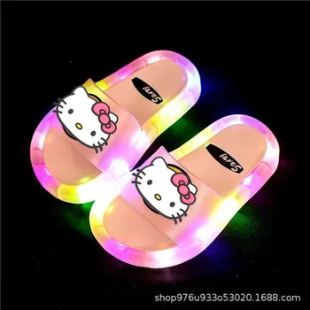 Sanrio Hello Kitty девочка светящиеся тапочки новые светодиодные детские тапочки мультяшные мигающие шлепанцы для девочек нескользящая светящаяся обувь