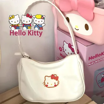 Sanrio Hello Kitty Женские мягкие сумки через плечо из полиуретана Kawaii Вышивка Сумки Симпатичные сумки-шопперы Женские сумки под мышками Клатч Кошельки