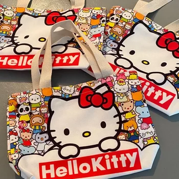 Sanrio hello kitty холщовая сумка-тоут мультяшная милая сумка через плечо сумка для покупок большой емкости сумка