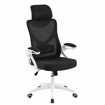 SmileMart Эргономичный сетчатый офисный стул с высокой спинкой и регулируемым мягким подголовником, белый/черный