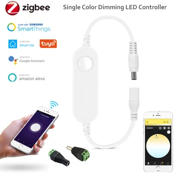 TUYA Zigbee Smart Mini Dimmable Controller 5V 12V 24V Одноцветный контроллер светодиодной ленты Alexa Echo Plus Голосовое управление для H * UE