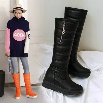 YQBTDL Зимняя плюшевая теплая обувь с лифтом 2022 года Детская обувь для девочек Зимние сапоги до колена Обувь на плоской платформе Princess 12 14 16