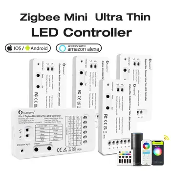 Zigbee 3.0 Ультратонкий светодиодный контроллер Mini RGBCCT WWCW RGBW Диммер Спальня Кухня Контроллер световой полосы Alexa Voice App