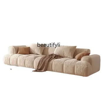 zq Японский стиль Тканевый диван с оборками Съемный моющийся Прямой Без ряда Три человека Современный простой блок тофу