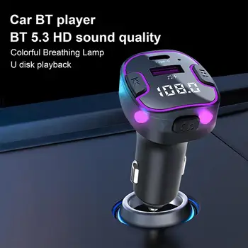 Автомобильный FM-передатчик Адаптер Беспроводной музыкальный плеер USB Type C с разноцветными огнями Быстрое зарядное устройство с двойным интерфейсом для транспортных средств