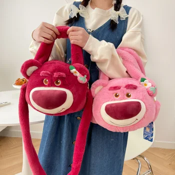 Аутентичная сумка Disney Strawberry Bear Cartoon Сумка Симпатичная двусторонняя плюшевая игрушечная сумка Женская сумка через плечо на одно плечо Сумка