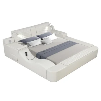 белый Белая многофункциональная кровать кровать из массива дерева супер урбанистический дизайн умная кровать с ящиком для хранения king size