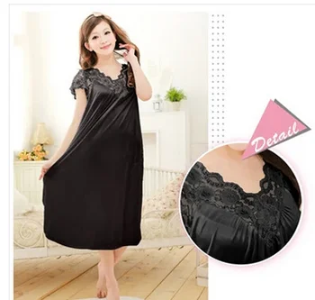 бесплатная доставка ёенщин чёрные кружева сексуальная ночная рубашка для девочек плюс размер халат большой размер ночная рубашка для сна y02-2