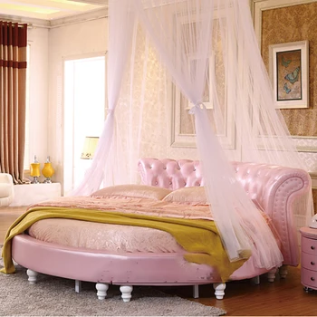 Большая круглая кровать из натуральной кожи для двух скандинавских пар Детская комната Современная простая девочка принцесса спит круглая свадебная кровать 2.