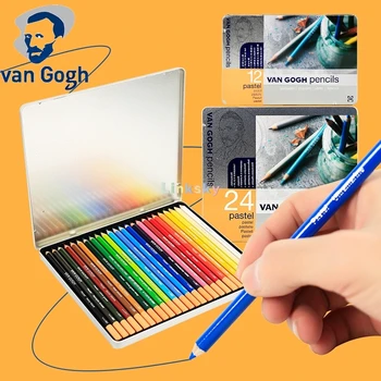 Ван Гог 12,24 Набор цветов в металлическом корпусе, цветные карандаши Ван Гога, отличная светостойкость, низкое выцветание, профессиональные художественные принадлежности