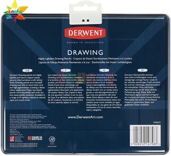 Великобритания Оригинальные цветные карандаши для рисования Derwent, металлическое олово, 24 штуки (0700672) 12 штук Профессиональный художник Набор карандашей для рисования