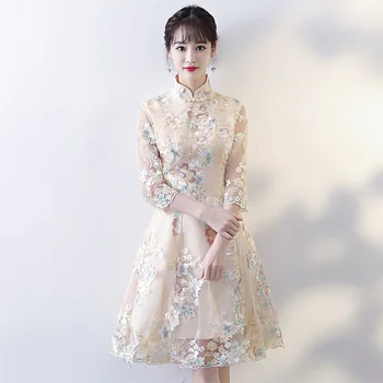 Винтаж Китайский стиль Свадебное платье Ретро Тост Одежда Мини Платье Брак Cheongsam Qipao Вечеринка Вечернее платье Vestidos Одежда