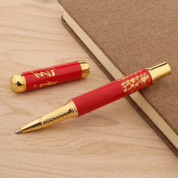  Высококачественная ручка-роллер Металлический красный фарфор с китайской иероглифом Роспись 0,5 мм Стержень Роликовый шарик Ручка Для Письма