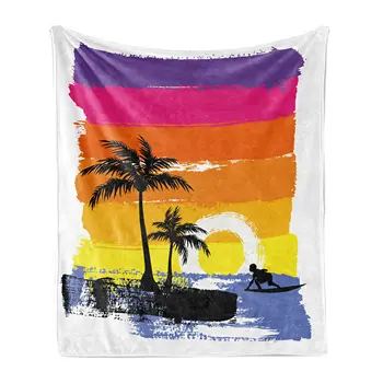 Гавайское мягкое фланелевое одеяло,кокосовая пальма на песчаном пляже Пойпу на Гавайях, печать уютного плюшевого одеяла, дерева и лужайки