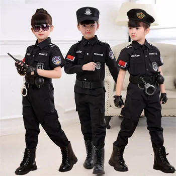 Дети Полицейские Костюмы Полицейский Полицейский Косплей Армейская полицейская форма Одежда Набор Боевые выступления Мальчик Военная подготовка Одежда