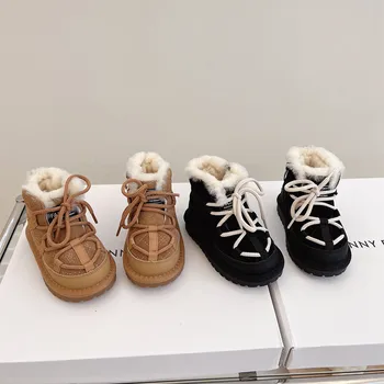 Детская обувь 2023 Зима Новые утолщенные теплые зимние сапоги для мальчиков и девочек Сапоги с ремешком 1-3 года